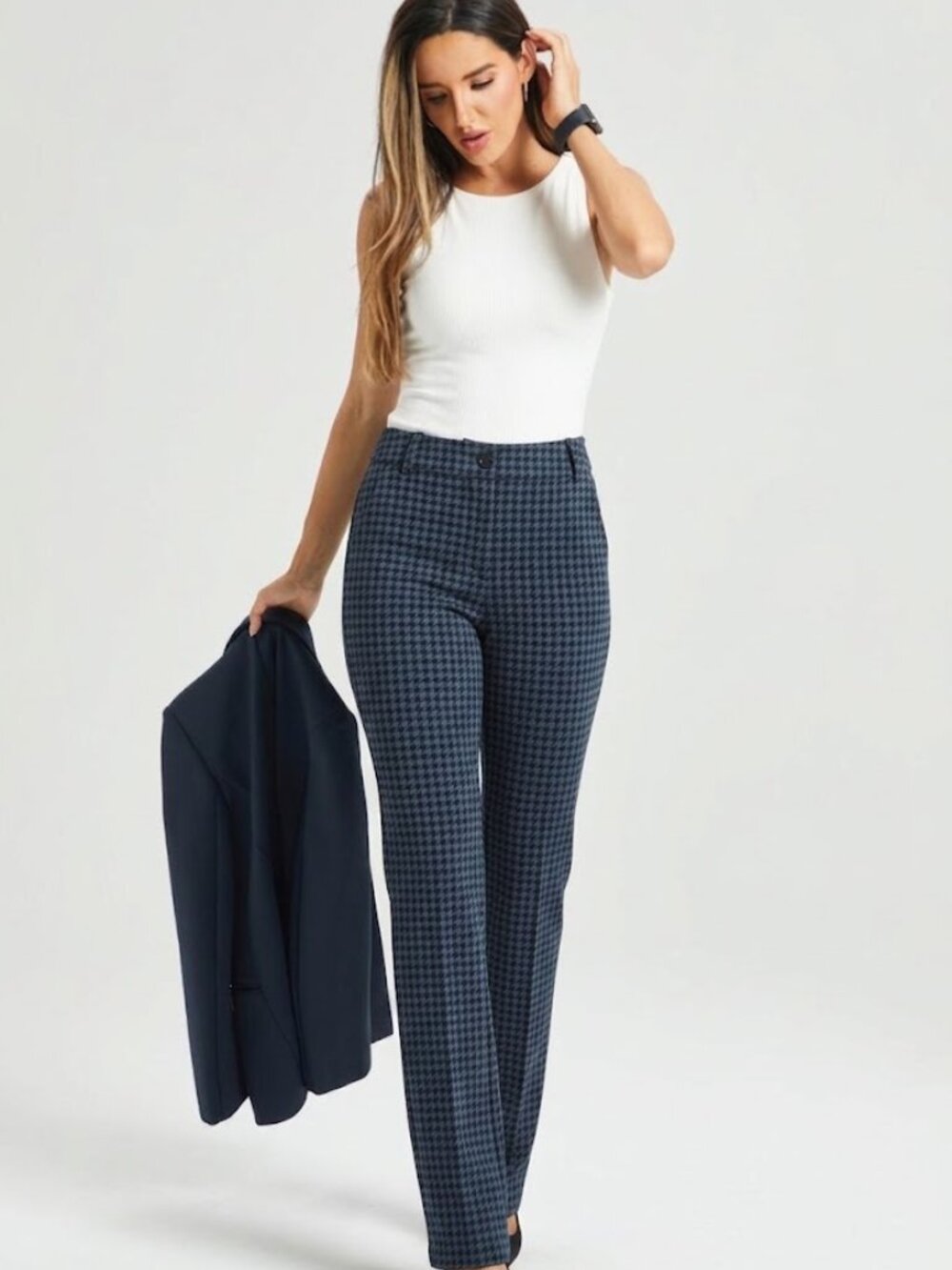 Betabrand Dress Pant Yoga Pants Houndstooth Print